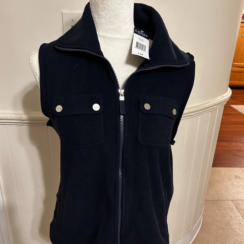 NWT Chaps Navy Fleece Vest/Large Petite